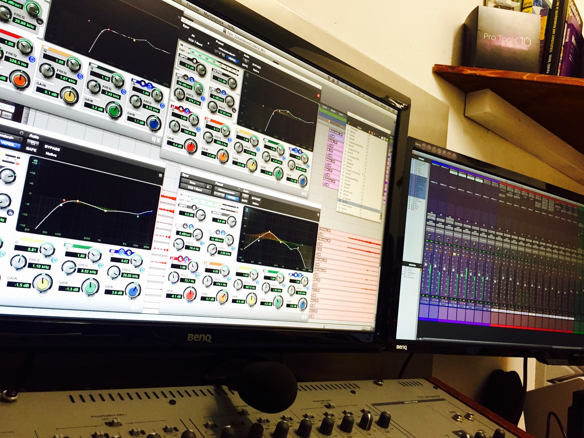 Mix-Session mit EQ-Plugins und Mischpult im th Tonstudio