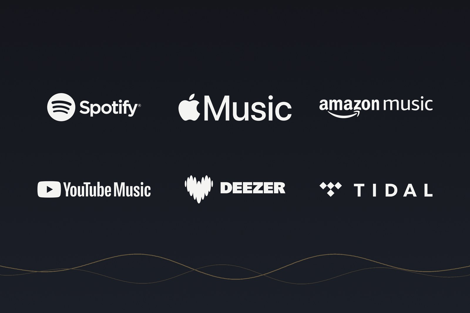Logos der Streaming-Plattformen Spotify, Apple Music, Amazon Music, YouTube Music, Deezer und Tidal